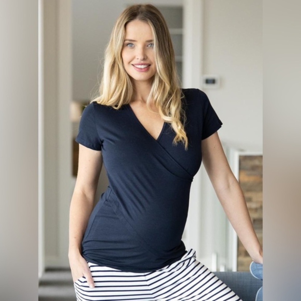 Angel Maternity Nursing Top Bamboo Crossover Black Medium